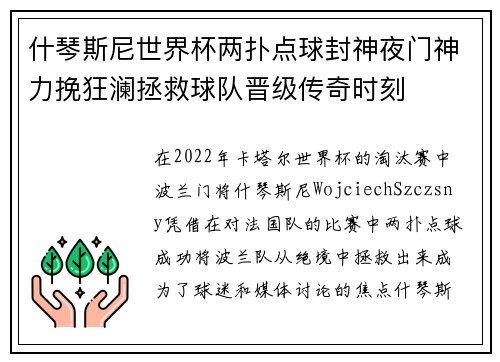 什琴斯尼世界杯两扑点球封神夜门神力挽狂澜拯救球队晋级传奇时刻