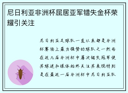 尼日利亚非洲杯屈居亚军错失金杯荣耀引关注